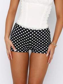 Women's Y2K Polka Dot Shorts Micro Shorts Low Rise Elastic Waist Mini Shorts Summer Booty Shorts Pajama Bottoms Cute Slim Fit Going Out Mini Short - 黑色大圓點 - 查看 5