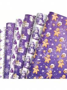 12PCS Purple Christmas Wrapping Paper - Snowman & Floral Design Festive Holiday Gift Wrap, Xmas Party Decorative Wrapping Sheets Christmas Christmas Decorations Christmas Pajamas Christmas Gifts Christmas Decor