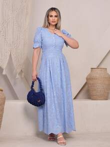 Elegant Women's Dress Simple Embroidery Button Women's All - 3D藍色 - 查看 5
