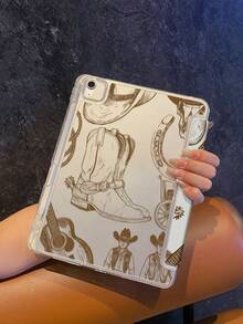 Este estuche para tableta presenta una carcasa dura transparente combinada con una tapa frontal magnética y plegable. Es delgado, ligero y portátil, equilibrando la estética con la practicidad. El diseño se inspira en el estilo vaquero occidental, con elementos dibujados a mano como botas de vaquero, sombreros de vaquero, guitarras y figuras de vaquero, emanando un fuerte ambiente retro y encarnando un espíritu de libertad, tranquilidad y aventura.