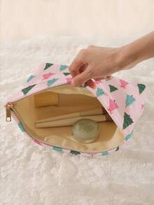 1pc Portable Christmas Tree Pattern Double-Sided Print Zipper Cosmetic Bag, Multi-Functional Travel Toiletry Organizer - Multicolor - View 4