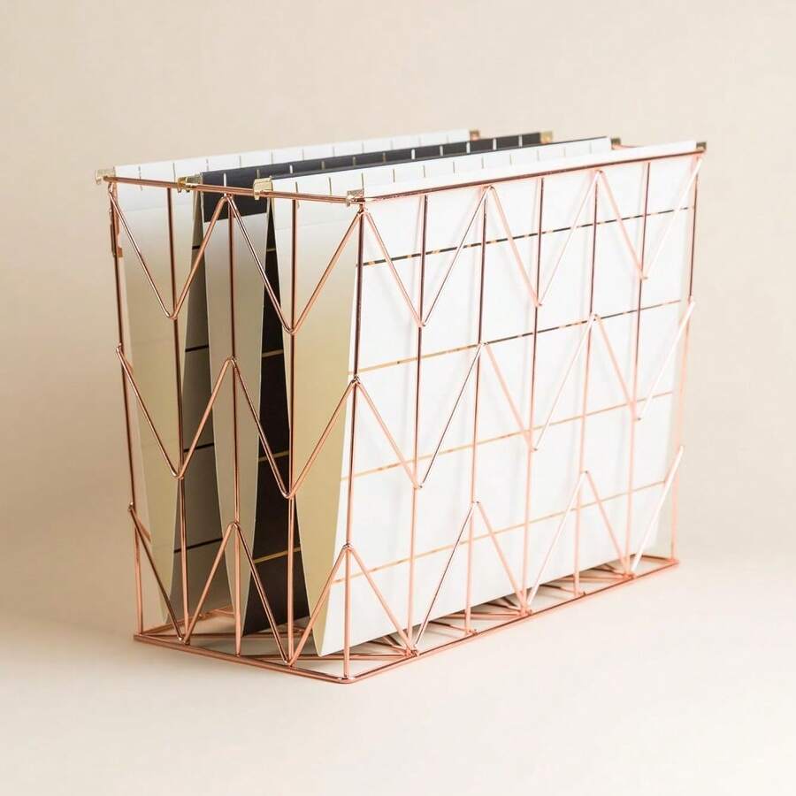 Hanging File Desk Organizer, Wire Metal, Copper/Rose Gold - 854U02-06