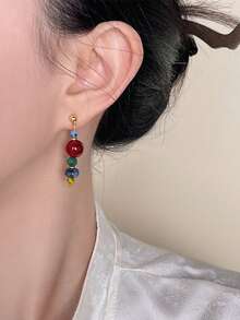 1 pereche de cercei în stil boem, cercei cu pandantiv din argint 925 original, lucrați manual, cercei cu ciucuri din piatră naturală și agat chinezesc, stil retro, potriviți pentru purtarea zilnică a femeilor, cadou surpriză pentru iubită