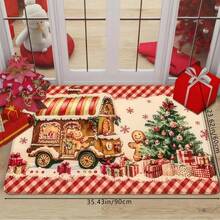 1pc/2pcs/3pcs Cute Healing Gingerbread Man Gift Box, Christmas Train Print Thick Kitchen Floor Mat, Christmas Printed Non-Slip Oil-Proof Mat, Absorbent Anti-Slip Kitchen Rug, Washable Entrance Door Mat, Kitchen Living Room Laundry Bathroom Floor Mat, Christmas Room Decor Rug - Multicolor - View 16