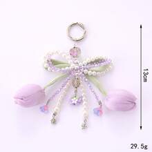 Ins Style Sweet Tulip Flower Keychain Pendant Fashion Versatile High-End Phone Bag Decoration Girly Heart - 粉色 - 查看 2