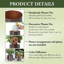 6 Inch Copper Tone Metal Plant Pot With Hammered Design, Decorative Small Succulent Planter - Handcrafted In India - Vintage Copper - View 4