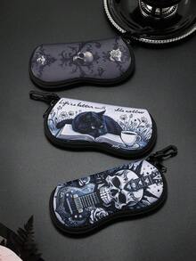 1 hộp đựng kính mắt in họa tiết đầu lâu có móc khóa carabiner, túi đựng kính bằng chất liệu neoprene mềm siêu nhẹ, có khóa kéo và ngăn đựng di động dành cho nam và nữ - Nhiều màu - Xem 2
