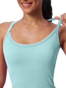 Camisetas sin mangas para entrenamiento MathCat para mujer con sujetador incorporado, camisetas sin mangas para gimnasio, camisetas deportivas para yoga con espalda cruzada sin costuras - Azul cian - Ver 5