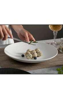 Japanese Style Stone Texture Black & White Ceramic Dinnerware, Wholesale Lightweight Luxury Flat Dish, Steak Plate For Home Use