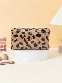 1piece Cute PVC Makeup Bag Leopard Pattern Square Waterproof Clear Cosmetic Bag Fashionable Clutch Pouch Wallet Small Items Storage Bag For Key, Earphone, Coin, Lipstick, Lip Oil, Card, Girls'Accessories College Vacation Cruise Summer Holiday Essentials Organizer Bag With Zipper Women's Makeup Storage Bag Travel Essentials Makeup Organizer Travel Bag For Women