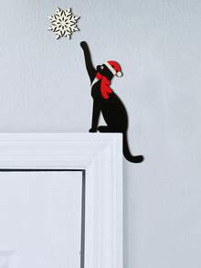 1 Stück Weihnachts-Schwarze-Katze Türdekoration, Weihnachtsmann Mütze Schal Schneeflocken Muster, Feiertags Türrahmen Dekoration, Haustier-Themen Feiertags Dekoration, Einzigartige Winter Heim Dekoration, Weihnachtsdekoration, Zimmer Dekoration - Verschiedenfarbig - Übersicht 4