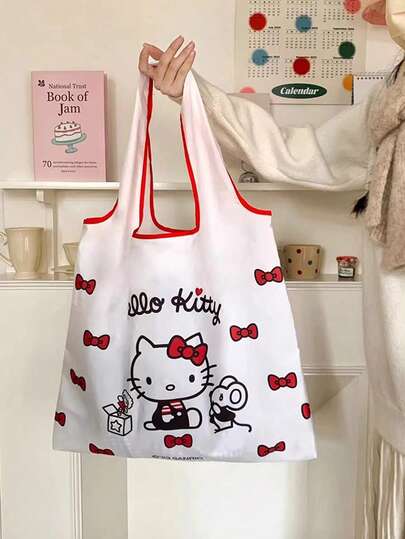 Sanrio Foldable Family Shopping Bag, cute cartoon designs (Hello Kitty, My Melody, Kuromi), reusable option, portable for daily shopping, stylish for teens, kawaii lovers, durable polyester fabric, tear-resistant matlean, ea to clean