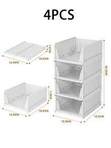 Phyllia 4 件装衣柜收纳整理箱，可堆叠塑料折叠抽屉篮，适用于厨房橱柜、食品储藏室、办公室、卧室、浴室，白色。可收纳衣柜内各种物品，也可将轻便物品存放于多个位置。可堆叠塑料收纳篮，可折叠衣柜整理箱，4 件装抽屉架收纳盒，适用于衣柜、厨房、浴室、办公室、宿舍，白色。