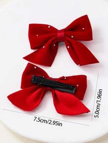 5 Stücke/Set Mädchen Kinder Stoff Schleifen Haarspangen, Haarklammern mit Strass, elegante Haaraccessoires für den täglichen Gebrauch, Weihnachten, Valentinstag