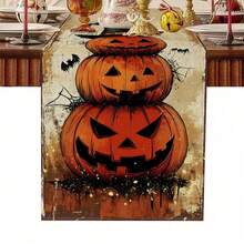 1 bucată de steag de masă cu model de dovleac de Halloween, fabricat din fibră de poliester tricotată de 72 inch, folosit pentru mese de sărbători, decorațiuni de bucătărie acasă, petreceri și cadouri