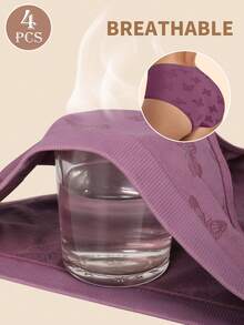 MEIYATING 4 piezas/paquete Bragas cómodas con estampado de acanalado de talle bajo sin costuras para mujer - Multicolor - Ver 4