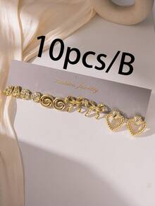 Vintage Thick Gold Tone Earring Set (2-40pcs) - Big Triangle/Heart + Thin Large Sunflower/Leaf + Small Bow/Flower, Suitable For Daily Wear, Autumn/Winter, Party - Gold - View 12