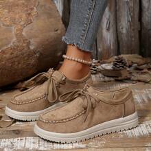 Retro Suede Thick Sole Lace-Up Women's Casual Shoes, Lightweight Shock-Absorbing Fashionable For Daily Wear - Màu Khaki - Xem 2