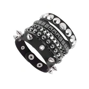 Punk PU Leather Cuff Bracelet - Goth Wristband With Metal Studded - 80s Punk Rock Accessories For Men Women