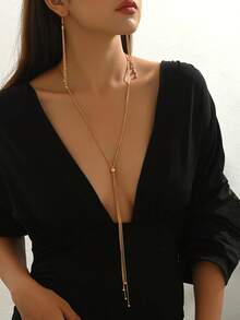 2Pcs Set Gold Fashion Jewelry - Includes 1 Adjustable Length Simple Snake Bone Chain Necklace With Water Drop Pendant And 1 Pair Matching Snake Bone Chain Water Drop Dangle Earrings, Suitable For Party Dresses And Everyday Wear, Minimalist And Elegant Design