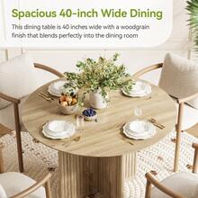 LITTLE TREE 39" Round Dining Table For 4, Farmhouse Kitchen Table With Sturdy Fluted Wooden Base, Modern Small Circle Dinner Table For Dining Room, Living Room - 淺棕色 - 查看 4
