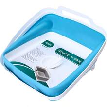 Dish Basin Collapsible With Drain Plug Carry Handles For 9 L Capacity, Collapsible Sink Tub, Dish Wash Basin, Portable Dish Tub, Foldable Dishpan For Camping Dish Washing Tub And RV Sink - Màu xanh da trời - Xem 2