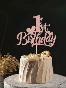 1件裝玫瑰金亮片竹製1歲生日蛋糕插牌，適用於1歲生日派對裝飾，男孩或女孩1歲生日慶祝用品 - 彩色 - 查看 3