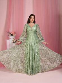 Mgiacy,New Arrival,V-Neck, Print, Lace, Short Sleeve, Tie, Big Swing, Evening Dress,FOR,Prom Wedding,Party Dress,Wedding Guest Dress, Evening Dress