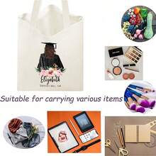 Personalized Graduation Canvas Tote Bag, Customizable Name And Details, Large Capacity, Durable, Simple Style, With Floral Design, Graduate - 1PC - View 6