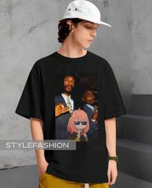 Anya T-Shirt With Snoop Dog And Meme Gangsta Spy Anime Family Unisex Shirt Plus Size Cotton Black - màu đen - Xem 1