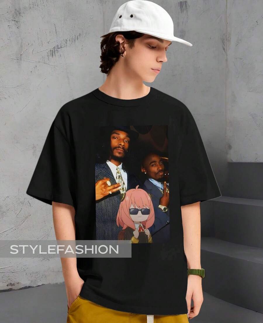 Anya T-Shirt With Snoop Dog And Meme Gangsta Spy Anime Family Unisex Shirt Plus Size Cotton Black - màu đen - Xem 1