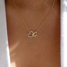 Heart-Linked Minimalist Double Heart Pendant Necklace, Gift For Women