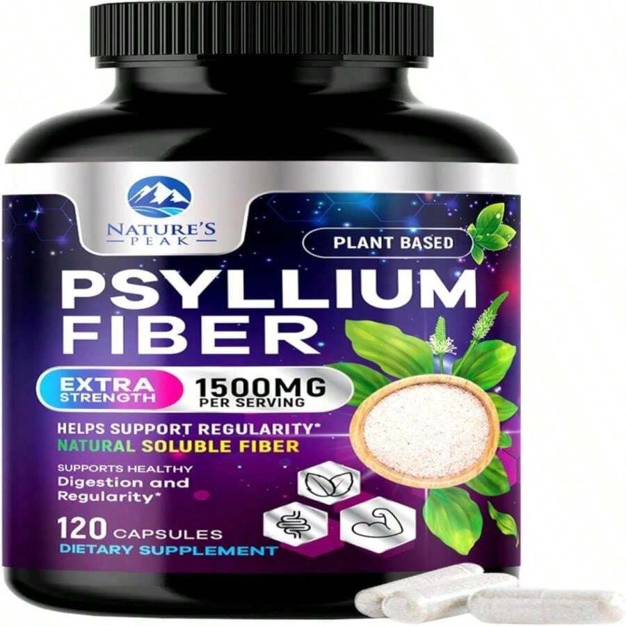 Psyllium Husk Fiber Supplement 1500mg - Vegan Prebiotic, Soluble Fiber For Daily Digestive Health &Amp; Regularity Support, Natural Psyllium Powder Caps, Sugar-Free, Non-GMO &Amp; Gluten-Free - 60 Capsules - Flavor NameB - 查看 1
