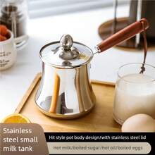 Stainless Steel Wood Handle Coffee Pot, Milk Pot, Outdoor Tea Kettle With Lid, Chocolate Melting Cup, Spill-Proof Mouth Coffee Pot, Tea Pot - Silver - View 5