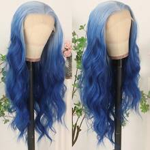 13x4 HD Lace Front Wig Ombre Pink Red Color Long Body Wave Synthetic Hair 180% Density Pre-Plucked Glueless Red Ombre Colored Long Wavy Hair 26 Inch Free Part Soft Natural Look For Women Versatile Styling Options - 漸層藍色 - 查看 6