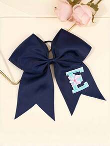 1pc Letter Print Big Bow Hair Scrunchie, 26 Letters A-Z Embroidered Polyester Girly Hair Accessory, Student Initial Letter Hair Tie - Multicolor - View 7