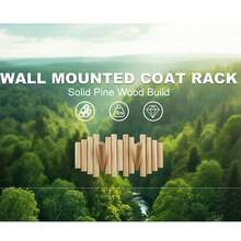 Modern Natural Wood Wall Mounted Coat Rack,  5 Hooks, Scandinavian Style Storage Organizer, Linear Design, Can Be Installed Without Drilling Holes - Ginger - View 7