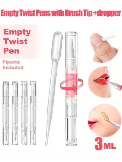 أقلام فارغة قابلة للتدوير بطرف فرشاة وقطارات نقل - لزيت الكيوتيكل، سيروم نمو الرموش، ومطبقات الغلوس الشفاف، زيت الأظافر، قلم زيت الكيوتيكل، مستلزمات الأظافر، ملحقات صالون الأظافر، لوازم فن الأظافر، تصميم قابل لإعادة التعبئة محمول للنساء وهواة الجمال وفنيي الأظافر والرموش؛ للسفر والصالون والاستخدام اليومي؛ أداة تطبيق متعددة الاستخدامات خفيفة الوزن كهدية