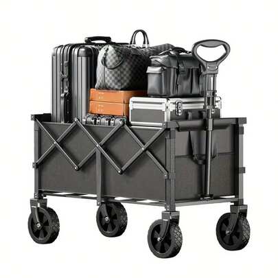 Foldable Folding Cart, Large Capacity Camping Cart, All Terrain Foldable Cart, Heavy-Duty Utility Cart, Used For Grocery, Outdoor Beach, Gardening, Shopping, Fishing, Black, Foldable Utility Cart, Beach Gear Trolley, Outdoor Utility Transport, Collapsible Transport Cart, All Terrain Folding Cart, Minimalist Foldable Design, Industrial Utility Aesthetic, Reinforced Frame Cart, Sturdy Iron Build, Camping En
