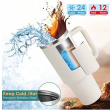 1pc,40 Oz H2.0 Cup, 40oz Cup Stainless Steel Vacuum Insulated Tumbler With Lid And Straw For Water, Iced Tea Or Coffee, Smoothie And More, 40oz Reusable Double Walled Vacuum Insulated Stainless Steel Water Bottle With Handle For Outdoor Activities, Camping - 乳白色 - 查看 5