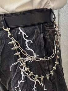 1 pieza Collar/Cadena de cintura de estilo punk simple de moda hip hop, versátil con colgante de bala de metal, adecuado para uso diario y accesorios de hombres, regalo - Cadena para pantalones multicapa - Ver 4