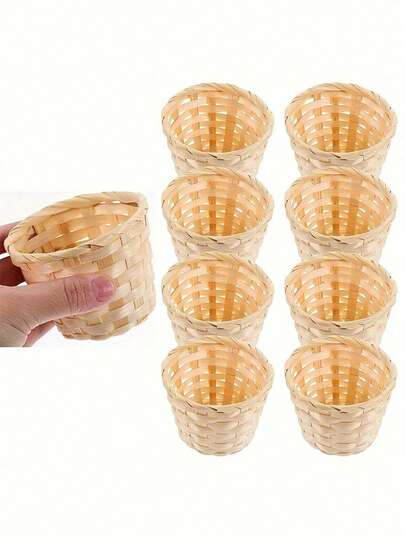 8 piezas Mini Cesta de Bambú Tejida, Cesta de Decoración del Hogar, Caja de Almacenamiento Pequeña Miscelánea de Mesa, Mini Cesta de Flores, Mini Cesta Decorativa Tejida, Adecuada para Regalos de Mesa Familiar, Fiestas, Bodas y Ocasiones Generales, Perfecta para Decoraciones Navideñas, Decoraciones Navideñas para el Hogar, Regalos de Navidad