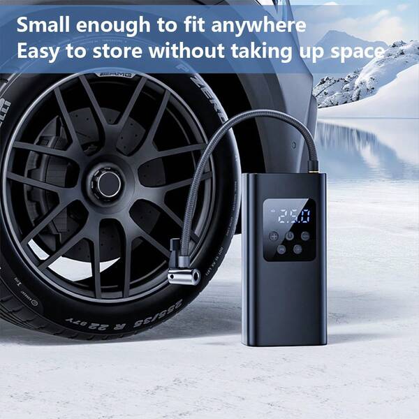 Um Conjunto de Compressor de Ar para Carro - Inflador Portátil para Pneus de Carro, Vários Modos de Inflação, Bomba de Inflação para Carro com Acessórios de Inflação Gratuitos, Pressão de 150 PSI, Mini Bomba de Ar Elétrica com Manômetro Digital e Função de Iluminação LED, com Detecção de Pressão dos Pneus, Inflação Automática, Parada Automática, etc., Tamanho Pequeno e Alta Potência. Adequado para Carros, Famílias, Motos, Bicicletas, etc., Presentes de Natal.