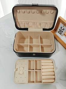 Large-Capacity Luxury Leather Double-Layer Jewelry Storage Box With Layered Design And Accessory Tray. Suitable For Women/Girls, It Can Store Earrings, Necklaces, Rings, And Bracelets. It Is The Perfect Gift For Mothers/Wives/Valentine's Day Or For Classmates And Best Friends During Back-To-School Season.,Room Decor - Multicolor - View 1