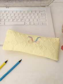 1 Estojo de Lápis com Laço: Com uma estética elevada, grande capacidade, funciona tanto como um estojo de papelaria fofo para meninas quanto como uma bolsa de armazenamento para estudantes. Com um design minimalista, porém adorável, é um item essencial para passeios e uma escolha ideal para senhoras conscientes de estilo. - Multicolorido - Visão 14