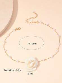 1 chiếc vòng cổ trang trí hoa và ngọc trai giả thời trang dành cho phụ nữ để trang trí hàng ngày cho ngày lễ tình nhân, mẹ, mẹ, ngày của mẹ, quà tặng - Màu be - Xem 7