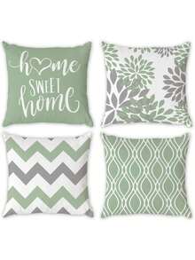 4pcs Light Green Pillow Covers, Soft Polyester Geometric Pattern Cushion Covers - Sofa Decorative Pillow Covers, Outdoor Home Decor Throw Pillow Covers, Single-Sided Without Pillow Insert, Floral Holiday Decor Pillow Covers (16"X16", 18"X18", 20"X20") - Green - View 12