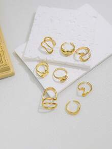 8Pcs/Set Fashion Bohemian Geometric Hollow Asymmetrical Abstract Design Adjustable Gold Rings Set For Women Jewelry Accessories