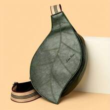 1Pc Leaf-Shaped Ribbon Shoulder Bag For Women – Simple & Versatile Messenger Bag For Holiday Travel, Personality Crossbody Purse - Green - View 1