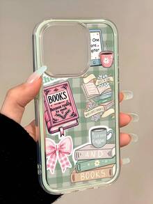 防震书架图案时尚手机壳，采用高品质多巴胺色系手绘书籍路标图案，适用于 15/16 Pro Max，创意苹果11/12/13/14 Pro防摔手机壳，春季礼物，生日派对佳品 - 彩色 - 查看 2